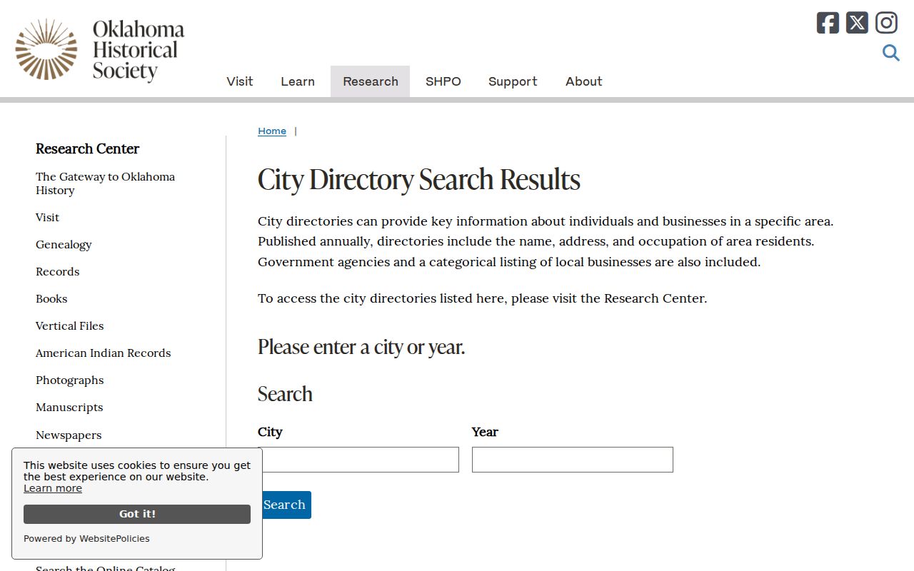 Shawnee city directory search by city and year at the Oklahoma Historical Society