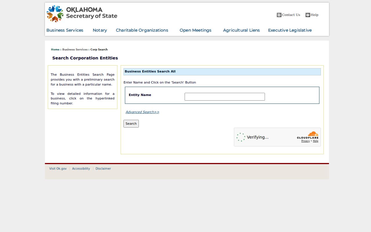Shawnee residents directory Oklahoma Secretary of State entity search