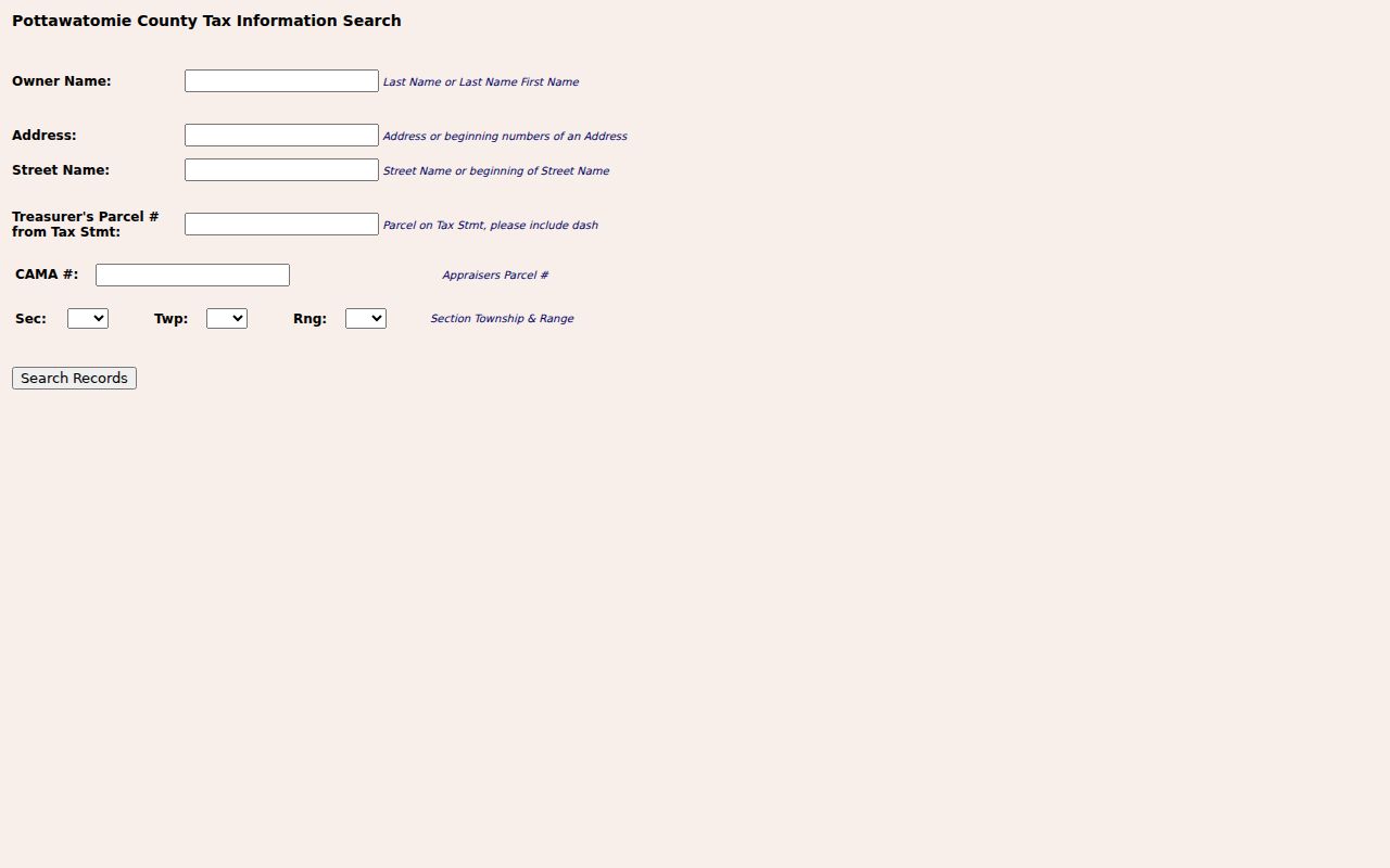 Shawnee residents directory Pottawatomie tax search fields