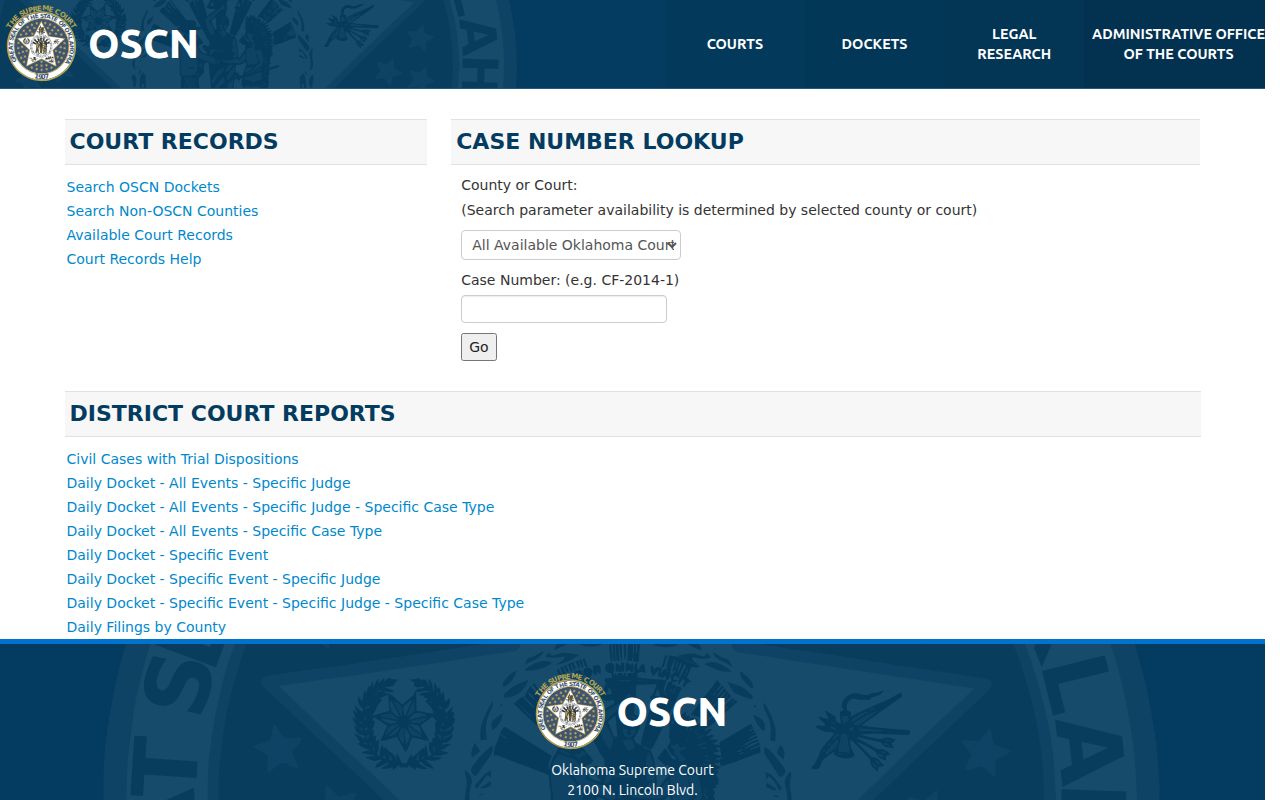 Shawnee resident lookup OSCN court search screen